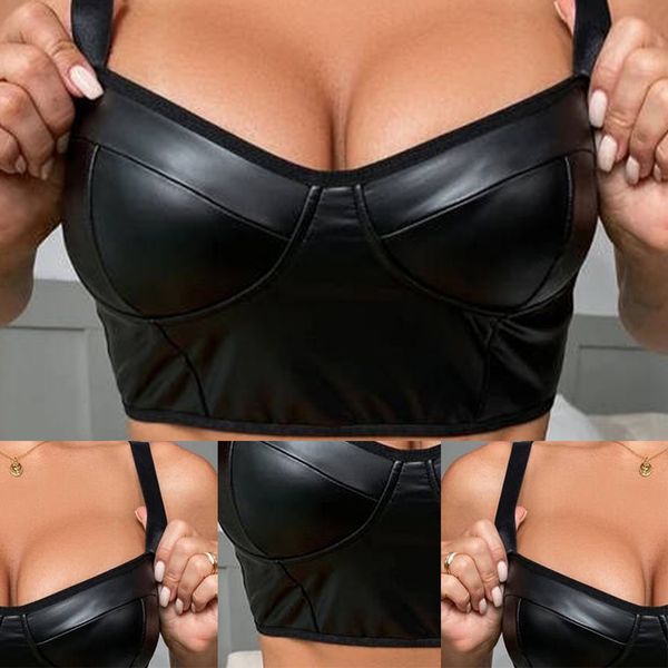 women's tanks camis elastic wet look patent leather bra v neck shoulder lady strap crop uniform temptation clubwear lenceria femenina, White
women's tanks camis elastic wet look patent leather bra v neck shoulder lady strap crop uniform temptation clubwear lenceria femenina, White