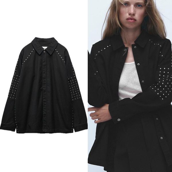 women's jackets autumn black shirt coat loose long sleeve rivet decoration casual streetwear cardigan female clothing 230223, Black;brown
women's jackets autumn black shirt coat loose long sleeve rivet decoration casual streetwear cardigan female clothing 230223, Black;brown
