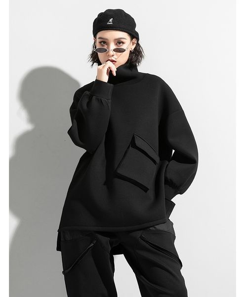 women's hoodies sweatshirts small crowd design personality large space cotton high collar jacket stitched pocket irregular coat 230223, Black
women's hoodies sweatshirts small crowd design personality large space cotton high collar jacket stitched pocket irregular coat 230223, Black