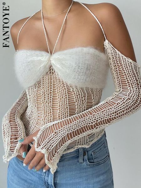 women s tanks camis fantoye halter transparent tank solid sleeveless backless elegant female ole knitted y2k white 230223
women s tanks camis fantoye halter transparent tank solid sleeveless backless elegant female ole knitted y2k white 230223