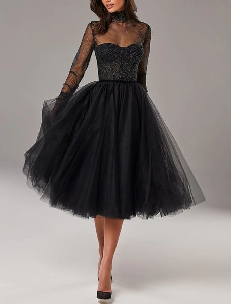 a-line balck short prom party dress knee length long illusion sleeve high neck sequined formal gowns graduation cocktail wear vestidos de fe, Black
a-line balck short prom party dress knee length long illusion sleeve high neck sequined formal gowns graduation cocktail wear vestidos de fe, Black