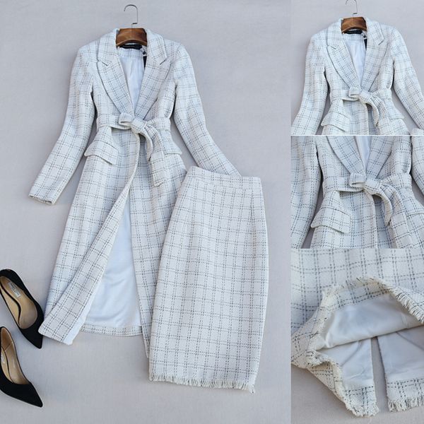 two piece dress elegant medium long plaid suit coat and high waist fashion faux woolen skirt office lady clothing set 230222, White
two piece dress elegant medium long plaid suit coat and high waist fashion faux woolen skirt office lady clothing set 230222, White