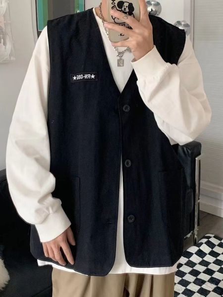 men's vests spring autumn all season allmatche fashion sloid cool boy casual loose safari style tess button vest jacket 230223, Black;white
men's vests spring autumn all season allmatche fashion sloid cool boy casual loose safari style tess button vest jacket 230223, Black;white