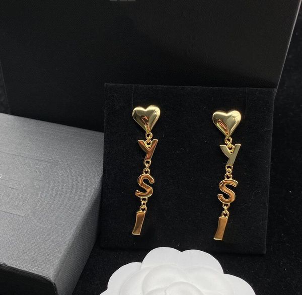 women gold heart long dangle earrings aretes orecchini classic letters drop eardrop studs earring jewelry party gift with box, Golden
women gold heart long dangle earrings aretes orecchini classic letters drop eardrop studs earring jewelry party gift with box, Golden