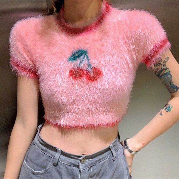 women's t-shirt ins korean fashion lovely pink cherry knitted crop sweet girl skinny t shirts 2022 summer streetwear hip hop y2k aesth, White
women's t-shirt ins korean fashion lovely pink cherry knitted crop sweet girl skinny t shirts 2022 summer streetwear hip hop y2k aesth, White