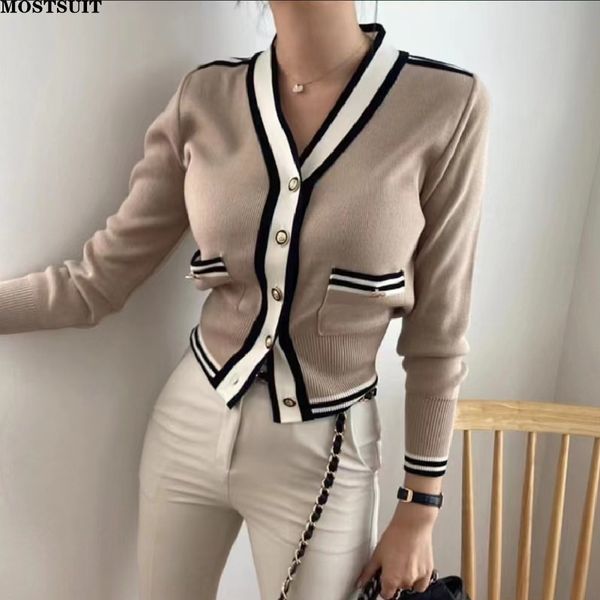 women's knits tees striped edge korean chic knitted sweater cardigan women vintage workwear ladies knitwear long sleeve v-neck jumpers, White
women's knits tees striped edge korean chic knitted sweater cardigan women vintage workwear ladies knitwear long sleeve v-neck jumpers, White