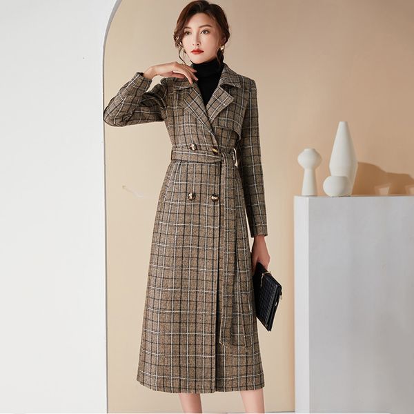 women's jacket coffee plaid wool blends overcoat spring autumn fashion elegant suit collar double breasted slim long woolen coat 230223, Black;brown
women's jacket coffee plaid wool blends overcoat spring autumn fashion elegant suit collar double breasted slim long woolen coat 230223, Black;brown