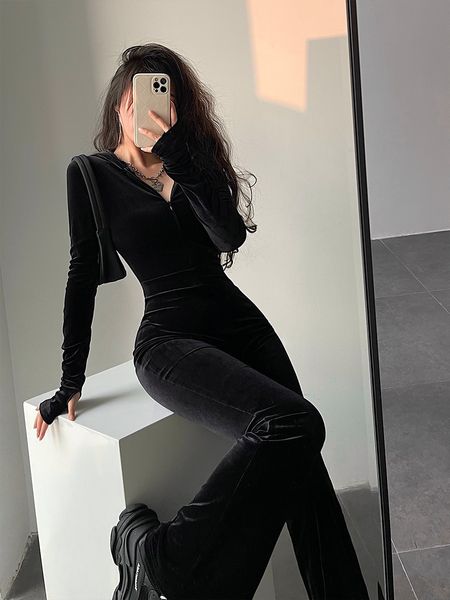women's jumpsuits rompers womengaga fashion black velvet slim hooded zipper long sleeve flare pants jumpsuit rompers korean 9p64 23022, Black;white
women's jumpsuits rompers womengaga fashion black velvet slim hooded zipper long sleeve flare pants jumpsuit rompers korean 9p64 23022, Black;white