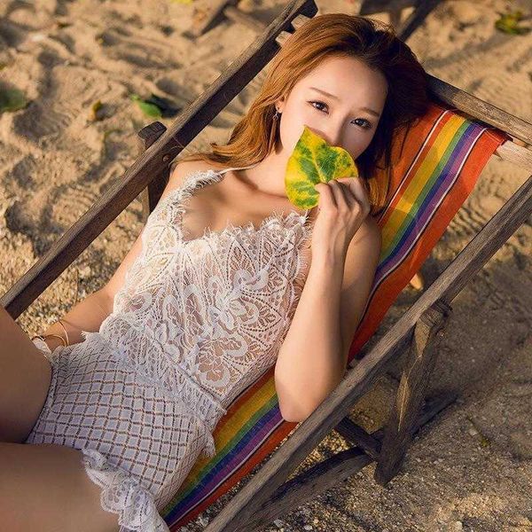 see through hollow out one piece swimsuit female triangle lace deep v gather, White;black
see through hollow out one piece swimsuit female triangle lace deep v gather, White;black