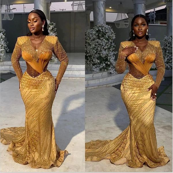 shiny gold mermaid prom dresses sheer o neck lace sequins long sleeve evening dress pleated gowns, Black
shiny gold mermaid prom dresses sheer o neck lace sequins long sleeve evening dress pleated gowns, Black