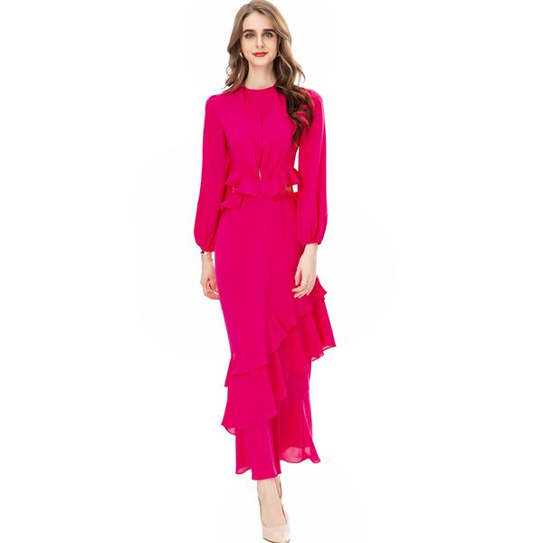women's runway dresses o neck long sleeves ruffles open side fashion designer vestidos prom gown, Black
women's runway dresses o neck long sleeves ruffles open side fashion designer vestidos prom gown, Black
