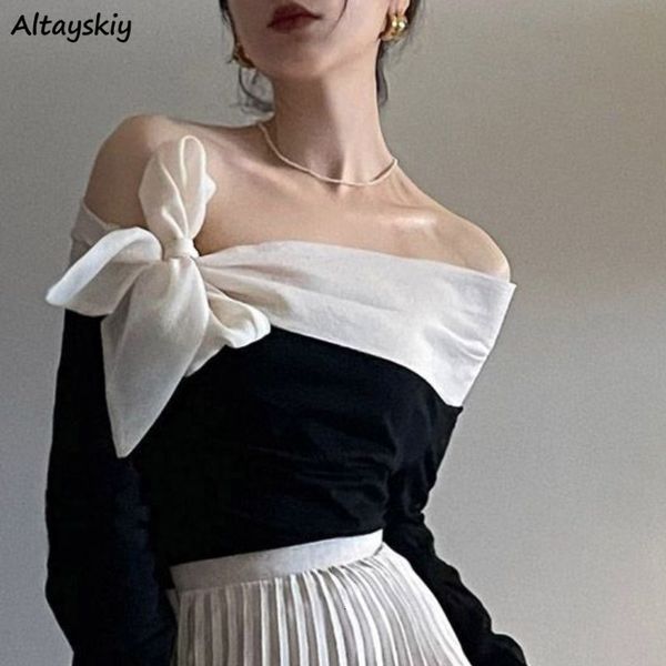 women's t shirt long sleeve t shirt spring slash neck all match chic bow casual elegant slim simple temperament korean style 230222, White
women's t shirt long sleeve t shirt spring slash neck all match chic bow casual elegant slim simple temperament korean style 230222, White