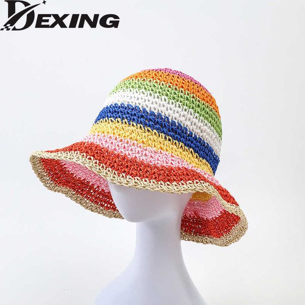 wide brim hats rainbow striped crochet bucket hat breathable straw beach hat handmade sun hat women l230222, Blue;gray
wide brim hats rainbow striped crochet bucket hat breathable straw beach hat handmade sun hat women l230222, Blue;gray