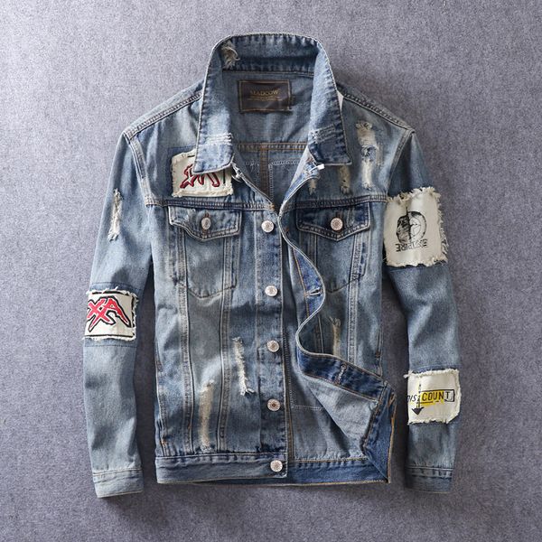men's jackets fashion streetwear retro blue patches designer ripped denim jacket vintage cotton coats hip hop chaqueta hombre 230223, Black;brown
men's jackets fashion streetwear retro blue patches designer ripped denim jacket vintage cotton coats hip hop chaqueta hombre 230223, Black;brown