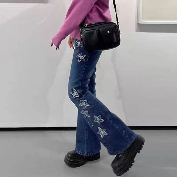 women's jeans star embroidery high street vintage hip hop waisted casual stick fabric slim flare clothing 230222, Blue
women's jeans star embroidery high street vintage hip hop waisted casual stick fabric slim flare clothing 230222, Blue
