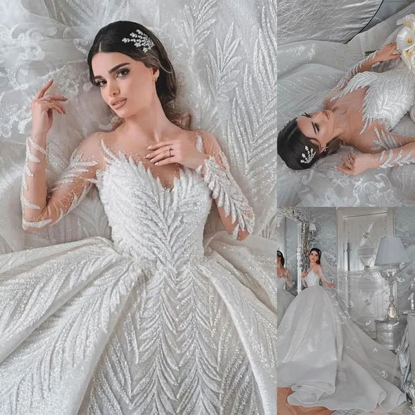 tailored ball gown wedding dress sheer neck white ivory long sleeve sequins bridal gowns vestido de noiva
tailored ball gown wedding dress sheer neck white ivory long sleeve sequins bridal gowns vestido de noiva