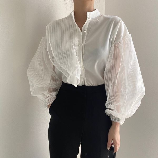 women's blouses shirts 2023 standup collar stitching chiffon shirt spring fashion see through chic mesh blouse women longsleeved 230223, White
women's blouses shirts 2023 standup collar stitching chiffon shirt spring fashion see through chic mesh blouse women longsleeved 230223, White