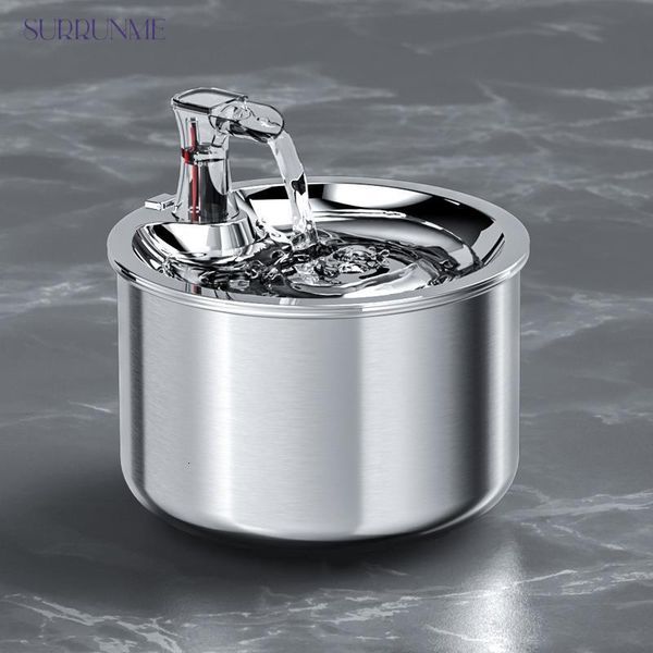 Cat Bowls Feeders Surrunme Stainless Steel Automatic Fountain 2L Flowing Water Drinking for Dog Filter Smart Pet Drinker Dispenser with Sensor 230222