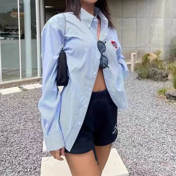 women's blouses shirts badblood shirt blue stripes loose lettering simple embroidery longsleeved men and women couples ins style 230223, White
women's blouses shirts badblood shirt blue stripes loose lettering simple embroidery longsleeved men and women couples ins style 230223, White