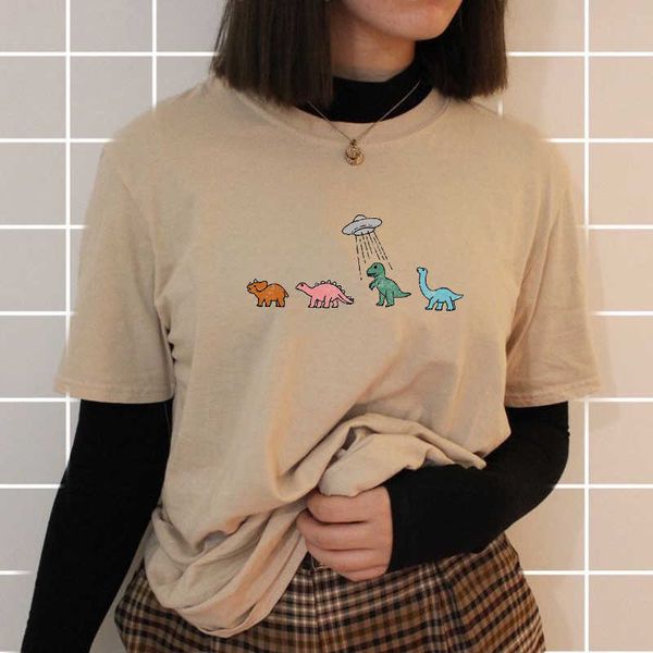 women's t-shirt cartoon space dinosaur graphic tee harajuku aesthetic casual streetwear egirl women t shirt ulzzang summer fashion clo, White