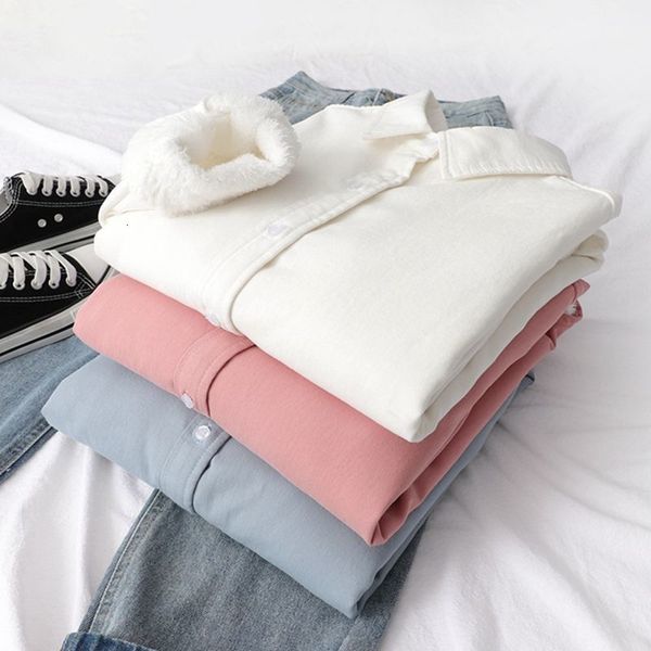 women's blouses shirts autumn winter fleece women solid color thick warm button down blouse woman korean loose long sleeve 230223, White
women's blouses shirts autumn winter fleece women solid color thick warm button down blouse woman korean loose long sleeve 230223, White