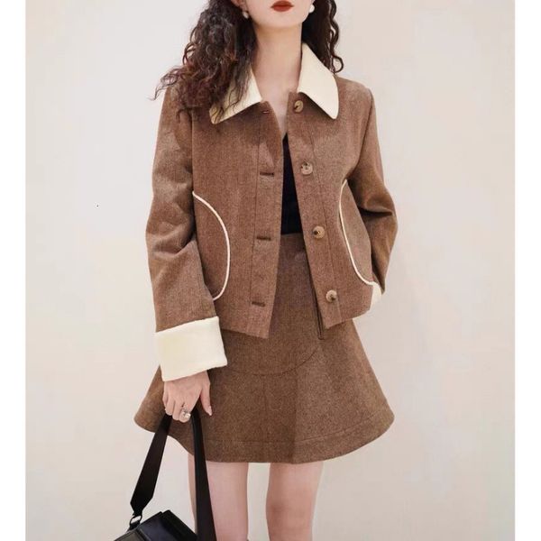 women's jackets ladies color contrast patchwork tweed short coat turndown collar loose single breasted jacket elegant 230223, Black;brown
women's jackets ladies color contrast patchwork tweed short coat turndown collar loose single breasted jacket elegant 230223, Black;brown