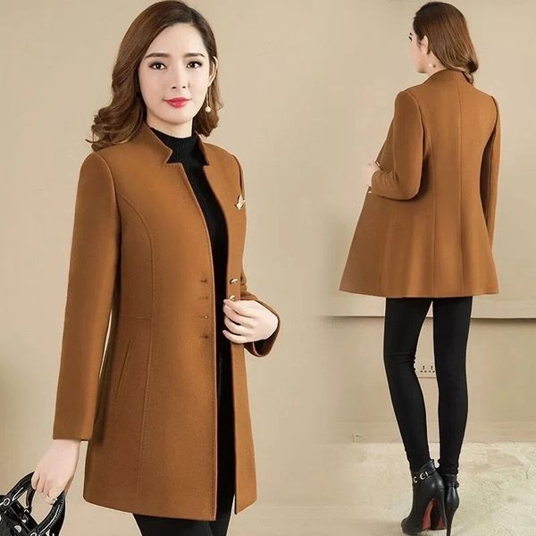 women's jackets 2023 autumn winter fashion woolen jacket loose mid long singlebreasted wool coats female outerwear windbreaker 230223, Black;brown
women's jackets 2023 autumn winter fashion woolen jacket loose mid long singlebreasted wool coats female outerwear windbreaker 230223, Black;brown