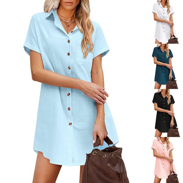 style 2023 women's long button shirt short sleeve linen shirt skirt summer beach cover-up, White
style 2023 women's long button shirt short sleeve linen shirt skirt summer beach cover-up, White