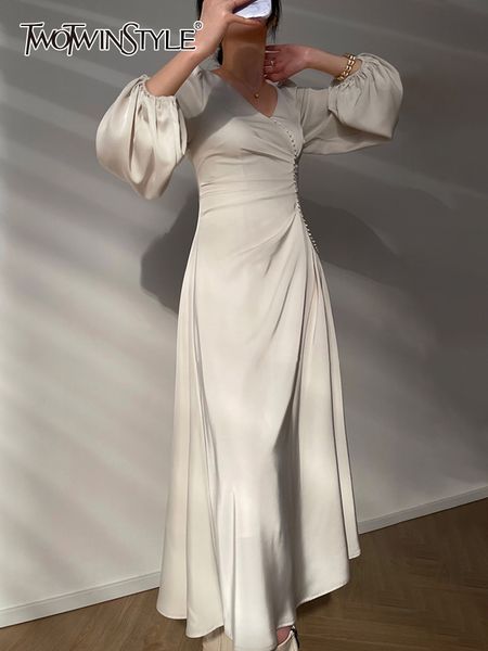 casual dresses twotwinstyle elegant dress for women v neck lantern sleeve high waist solid ruched minimalist midi female clothing style 2302, Black;gray
casual dresses twotwinstyle elegant dress for women v neck lantern sleeve high waist solid ruched minimalist midi female clothing style 2302, Black;gray