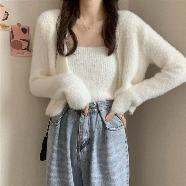 women's knits tees two-piece korean women's winter jacket cardigan autumn camisole knitted vest with long sleeve cardigan women sw, White
women's knits tees two-piece korean women's winter jacket cardigan autumn camisole knitted vest with long sleeve cardigan women sw, White