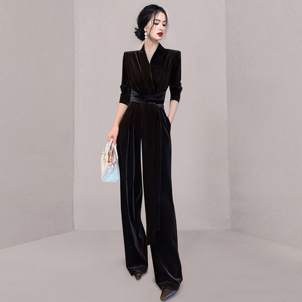 women's jumpsuits rompers jsxdhk runway elegant autumn winter velvet jumpsuit for women v neck high waist long sleeve lace up belt wide, Black;white
women's jumpsuits rompers jsxdhk runway elegant autumn winter velvet jumpsuit for women v neck high waist long sleeve lace up belt wide, Black;white