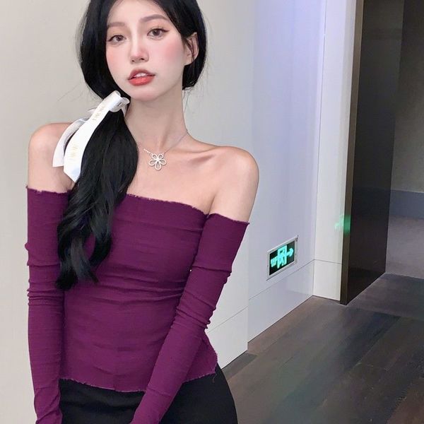 women's blouses shirts oneword shoulder pure desire tshirt women's early autumn short style tight inner matching leggings purple l, White
women's blouses shirts oneword shoulder pure desire tshirt women's early autumn short style tight inner matching leggings purple l, White