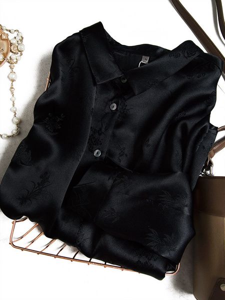 women's blouses shirts obsidian black heavy silk mulberry jacquard satin long sleeve blouse early autumn temperament 230223, White
women's blouses shirts obsidian black heavy silk mulberry jacquard satin long sleeve blouse early autumn temperament 230223, White