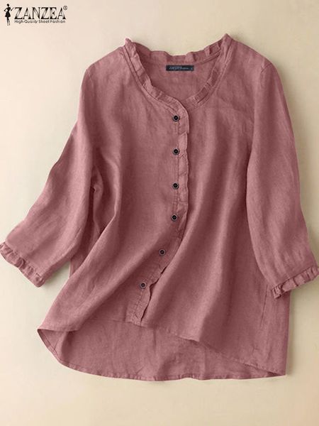 women's blouses shirts zanzea oversize cotton women summer 3/4 sleeve blouse vintage v neck buttons ruffles shirt casual solid blusas, White
women's blouses shirts zanzea oversize cotton women summer 3/4 sleeve blouse vintage v neck buttons ruffles shirt casual solid blusas, White