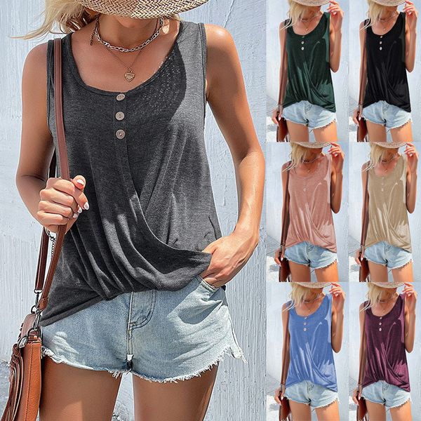 women's tanks camis korean style summer fashion twisting casual tshirt solid color cross button round neck sleeveless vacation vest 230, White
women's tanks camis korean style summer fashion twisting casual tshirt solid color cross button round neck sleeveless vacation vest 230, White
