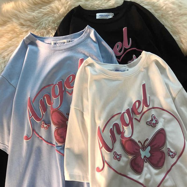 women's t-shirt summer new bf harajuku style short-sleeved t-shirt female wild loose oversized printed butterfly letter half-sleeved t-, White
women's t-shirt summer new bf harajuku style short-sleeved t-shirt female wild loose oversized printed butterfly letter half-sleeved t-, White