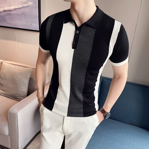 men's polos summer knitted casual polo shirts short sleeved striped slim lapel ice silk shirt business social men clothes m4xl 230223, White;black
men's polos summer knitted casual polo shirts short sleeved striped slim lapel ice silk shirt business social men clothes m4xl 230223, White;black