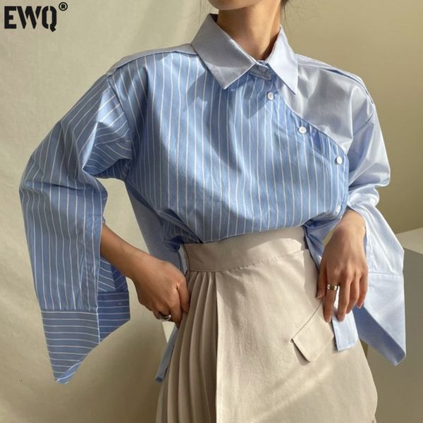 women's blouses shirts ewq spring autumn women casual blouse asymmetrical single breasted turn-down collar long-sleeved panelled stripe, White
women's blouses shirts ewq spring autumn women casual blouse asymmetrical single breasted turn-down collar long-sleeved panelled stripe, White