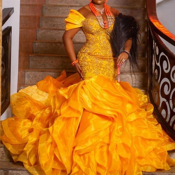 2023 stunning yellower mermaid prom dresses off shoulder appliques ruffles plus size sleeveless evening gowns, Black
2023 stunning yellower mermaid prom dresses off shoulder appliques ruffles plus size sleeveless evening gowns, Black