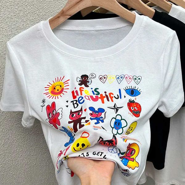 women's t-shirt y2k funny cartoon graffiti graphic t shirts crop pure cotton basic summer large 2xl skinny slim lady korean streetwear, White
women's t-shirt y2k funny cartoon graffiti graphic t shirts crop pure cotton basic summer large 2xl skinny slim lady korean streetwear, White
