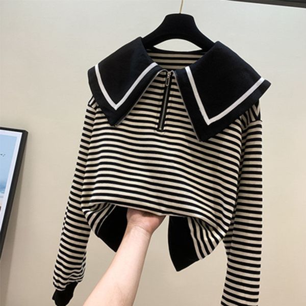 women's hoodies sweatshirts stripe lapel sweatshirt women turn down collar slim long sleeve cropped womens zipper leisure short 230223, Black
women's hoodies sweatshirts stripe lapel sweatshirt women turn down collar slim long sleeve cropped womens zipper leisure short 230223, Black