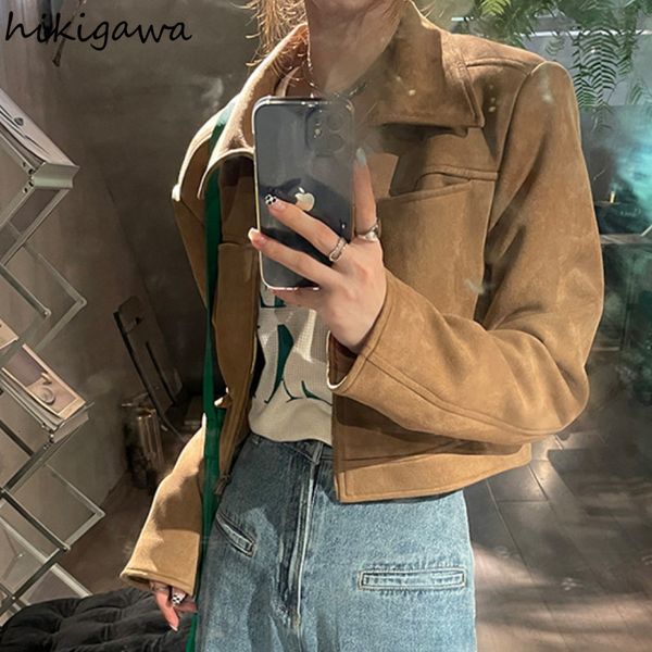 womens jackets streetwear jacket woman turndown collar fashion cropped ropa mujer casual vintage outwear clothes 230223, Black;brown
womens jackets streetwear jacket woman turndown collar fashion cropped ropa mujer casual vintage outwear clothes 230223, Black;brown