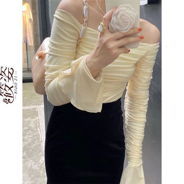 women's blouses shirts shinozi korean version of french gentle wind double mesh yarn one line shoulder fold fairy show thin short style, White
women's blouses shirts shinozi korean version of french gentle wind double mesh yarn one line shoulder fold fairy show thin short style, White