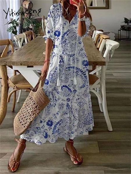 casual dresses yitimuceng maxi for women summer print short sleeve v neck boho elegant a line dress 230224, Black;gray
casual dresses yitimuceng maxi for women summer print short sleeve v neck boho elegant a line dress 230224, Black;gray