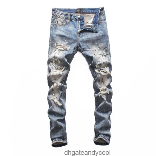 jeans 2023 amirs men's denim jeans summer designer pants small-foot man the new elastic spring and slim pants wear white paint holes fa, Blue
jeans 2023 amirs men's denim jeans summer designer pants small-foot man the new elastic spring and slim pants wear white paint holes fa, Blue