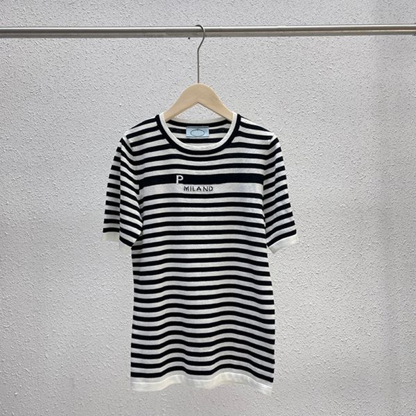 letter jacquard women t shirt luxury striped knitted shirts casual short sleeve summer for female, White
letter jacquard women t shirt luxury striped knitted shirts casual short sleeve summer for female, White