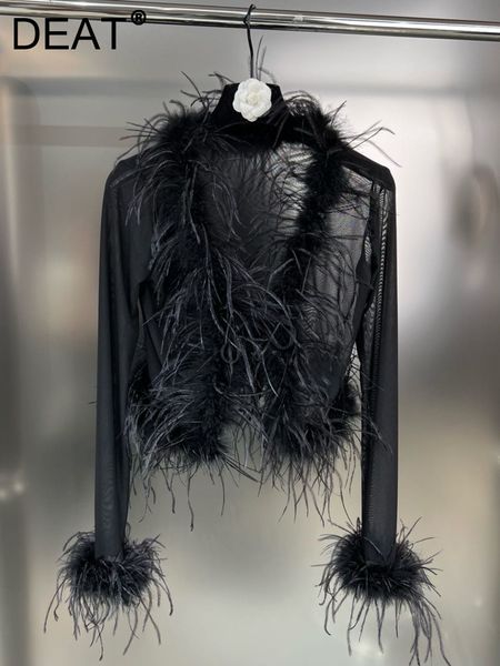 women's jackets deat summer fashion women clothes flare sleeves feather spliced mesh see throw cardigan ww97001l 230224, Black;brown
women's jackets deat summer fashion women clothes flare sleeves feather spliced mesh see throw cardigan ww97001l 230224, Black;brown