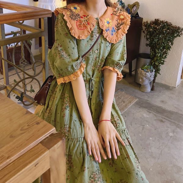 casual dresses vintage floral embroidery lolita dresswomen summer kawaii peter pan collar loose dress elegant luxury high waist party vestid, Black;gray
casual dresses vintage floral embroidery lolita dresswomen summer kawaii peter pan collar loose dress elegant luxury high waist party vestid, Black;gray