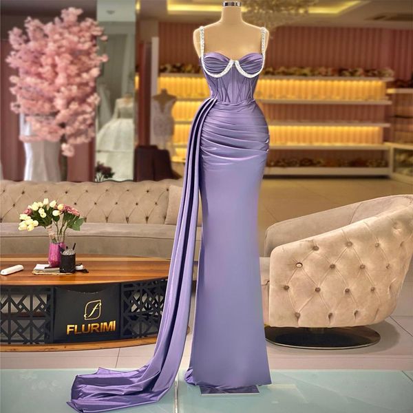 lavender mermaid prom dresses sweetheart neckline pleated evening gowns sweep train satin overskirt formal dress, Black
lavender mermaid prom dresses sweetheart neckline pleated evening gowns sweep train satin overskirt formal dress, Black