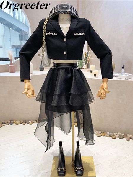 two piece dress spring women black skirt two piece set diamond short black ladies suit coat with irregular mesh long skirt suits vintage out, White
two piece dress spring women black skirt two piece set diamond short black ladies suit coat with irregular mesh long skirt suits vintage out, White